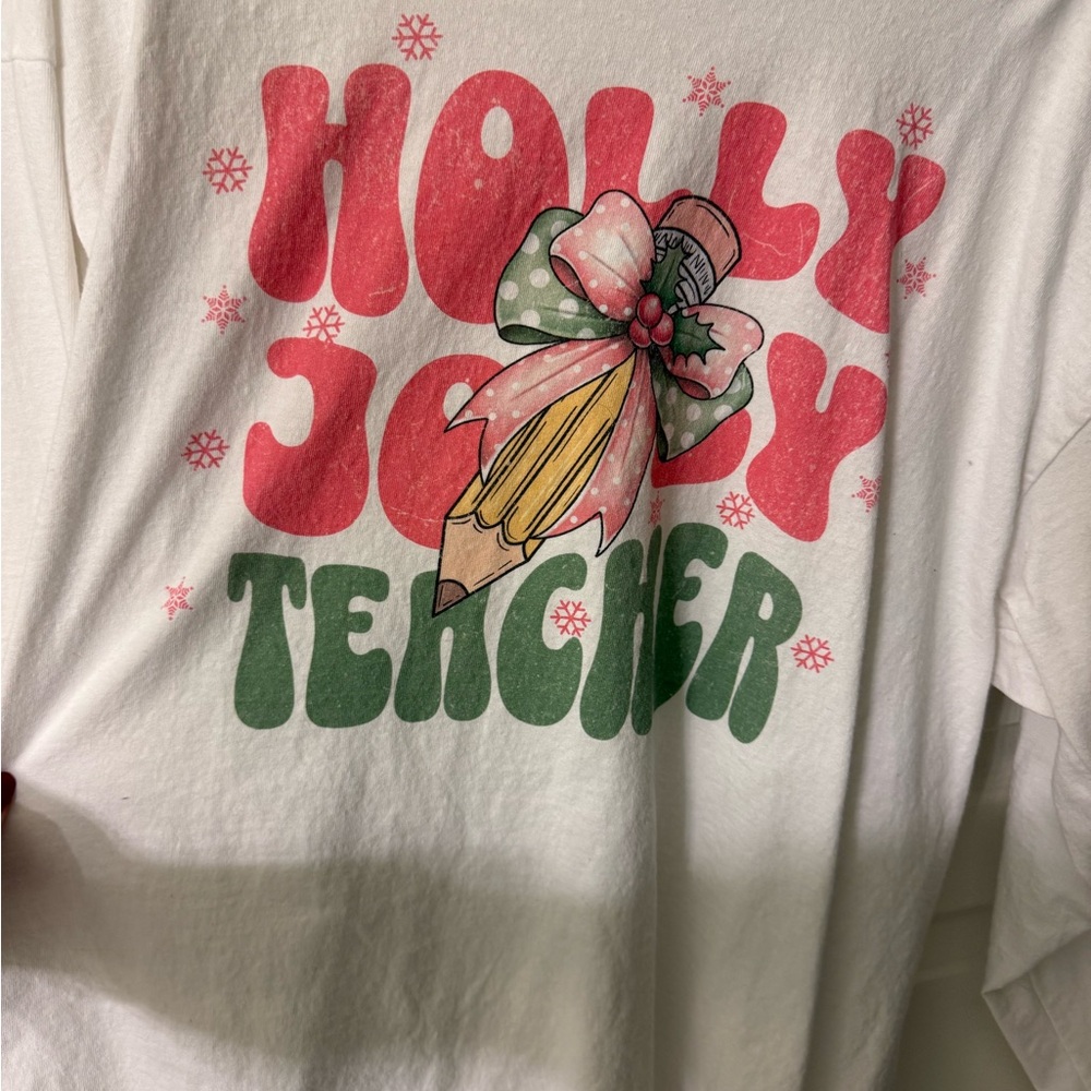 Festive White  Shirt with Red and Green Print! christmas teacher shirt